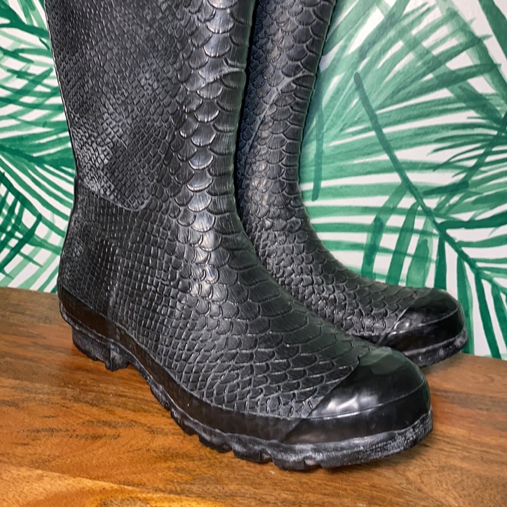 Hunter Boatall Croc Embossed Rubber Wellie Boots Women’s 7 - Picture 2 of 14